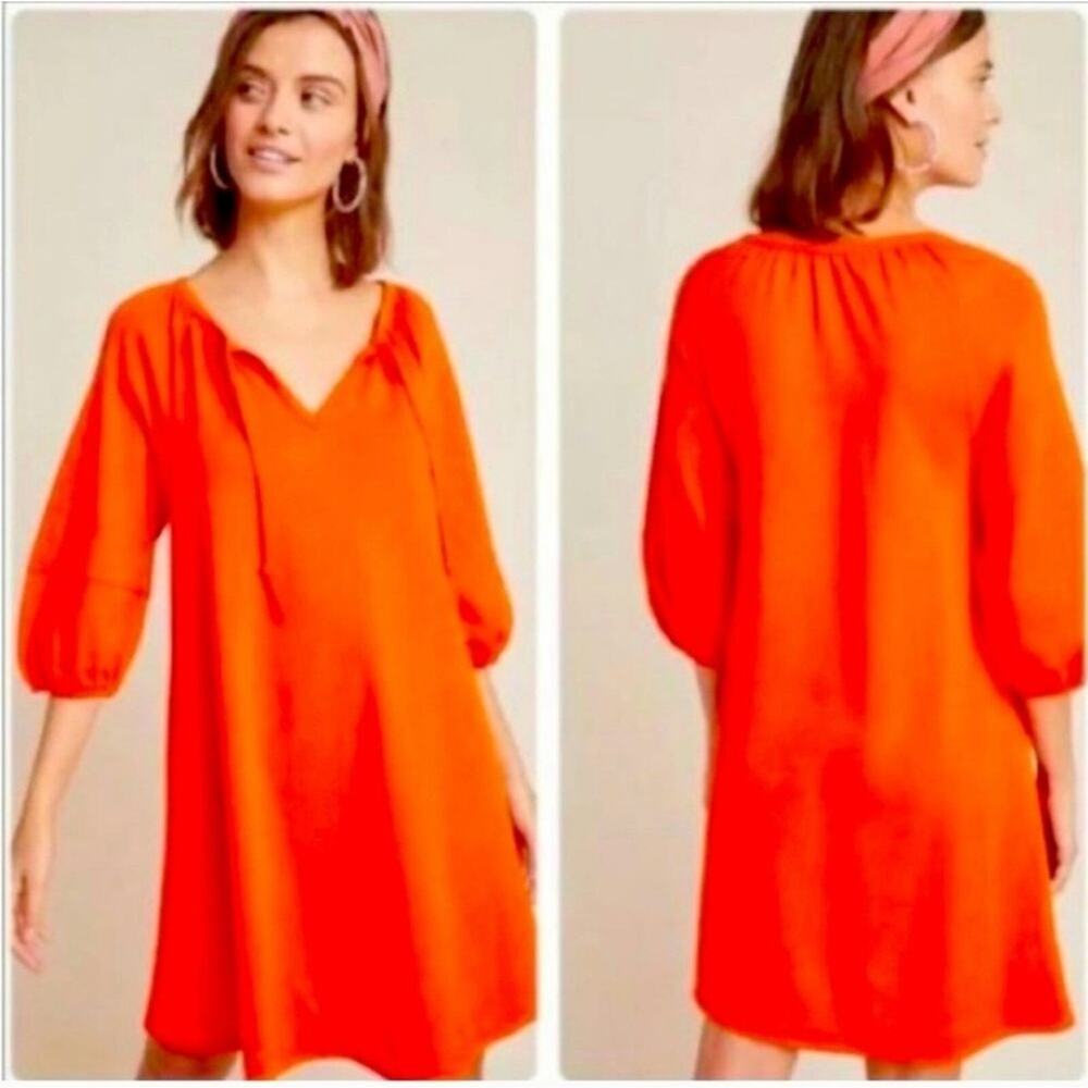 Anthropologie Anais Coral Orange Tunic Style 100% Cotton Dress Size Small